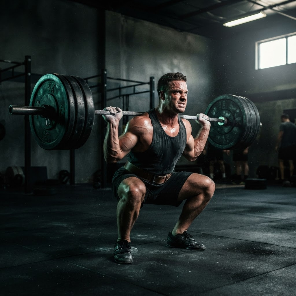 Athlete training with a barbell in a modern gym